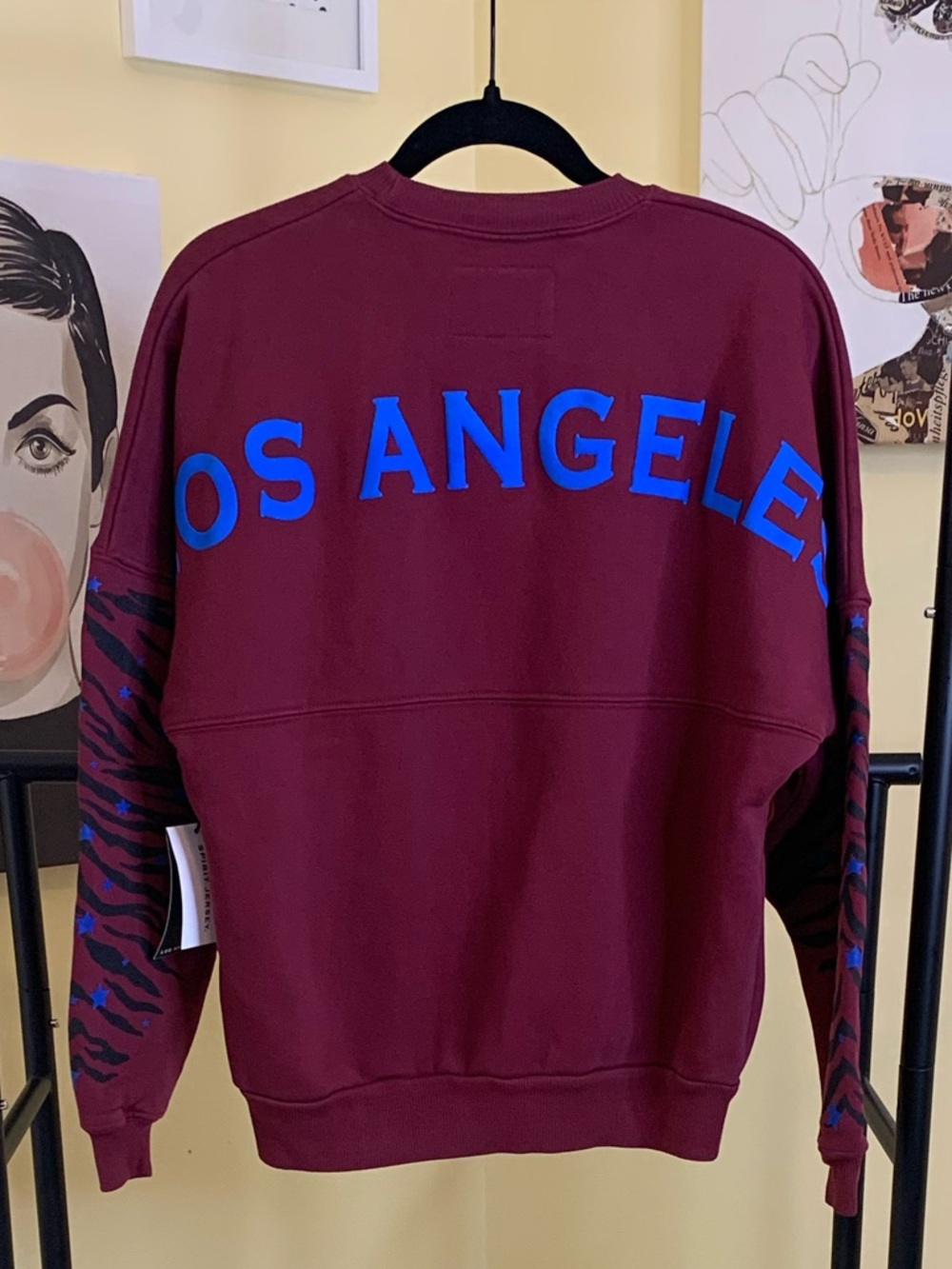 Unisex SPIRIT JERSEY Los Angeles Crewneck Sweatshirt in Burgundy, Size Small - Picture 6 of 6